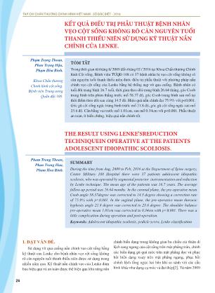 Kết quả điều trị phẫu thuật bệnh nhân vẹo cột sống không rõ căn nguyên tuổi thanh thiếu niên sử dụng kỹ thuật nắn chỉnh của lenke