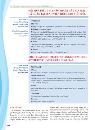 Kết quả điều trị phẫu thuật gãy kín mắt cá chân tại Bệnh viện Hữu nghị Việt Đức