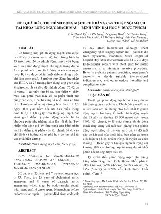 Kết quả điều trị phình động mạch chủ bằng can thiệp nội mạch tại khoa lồng ngực mạch máu - Bệnh viện Đại học Y Dược TP HCM