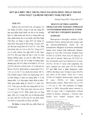 Kết quả điều trị u trung thất sau bằng phẫu thuật nội soi lồng ngực tại Bệnh viện Hữu Nghị Việt Đức