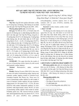 Kết quả điều trị vết thương tim - Chấn thương tim tại Bệnh viện Hữu Nghị Việt Tiệp - Hải Phòng