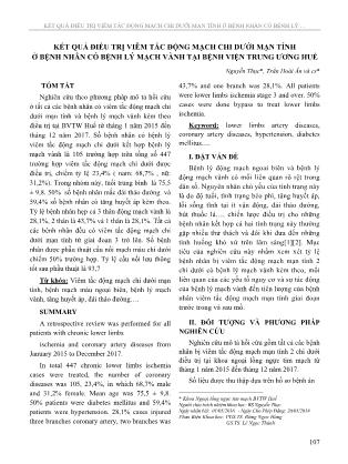 Kết quả điều trị viêm tắc động mạch chi dưới mạn tính ở bệnh nhân có bệnh lý mạch vành tại Bệnh viện Trung Ương Huế