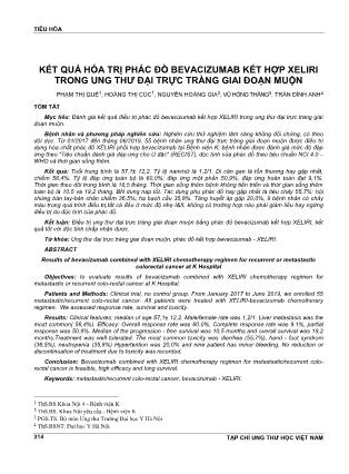 Kết quả hóa trị phác đồ bevacizumab kết hợp XELIRI trong ung thư đại trực tràng giai đoạn muộn