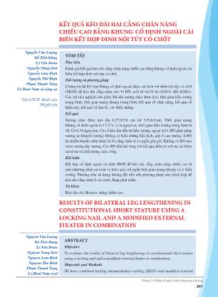 Kết quả kéo dài hai cẳng chân nâng chiều cao bằng khung cố định ngoài cải biên kết hợp đinh nội tủy có chốt