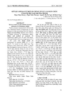 Kết quả khảo sát một số chỉ số áp lực gan bàn chân ở người Việt Nam trưởng thành