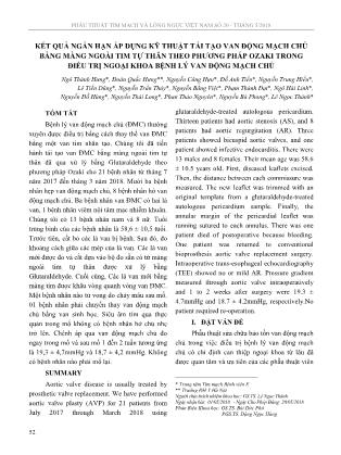 Kết quả ngắn hạn áp dụng kỹ thuật tái tạo van động mạch chủ bằng màng ngoài tim tự thân theo phương pháp Ozaki trong điều trị ngoại khoa bệnh lý van động mạch chủ
