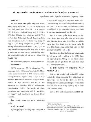 Kết quả phẫu thuật bệnh lý phồng và lóc động mạch chủ