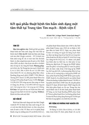 Kết quả phẫu thuật bệnh tim bẩm sinh dạng một tâm thất tại Trung tâm Tim mạch - Bệnh viện E