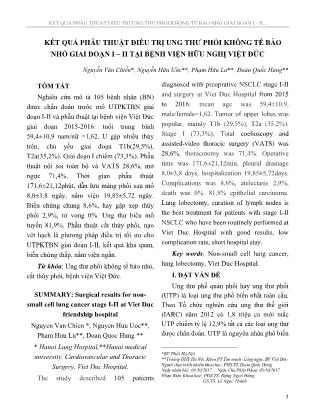 Kết quả phẫu thuật điều trị ung thư phổi không tế bào nhỏ giai đoạn I - II tại Bệnh viện Hữu nghị Việt Đức