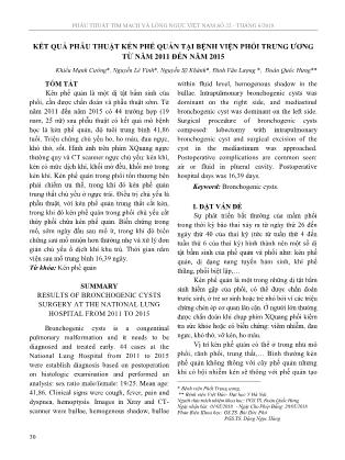 Kết quả phẫu thuật kén phế quản tại Bệnh viện Phổi Trung ương từ năm 2011 đến năm 2015