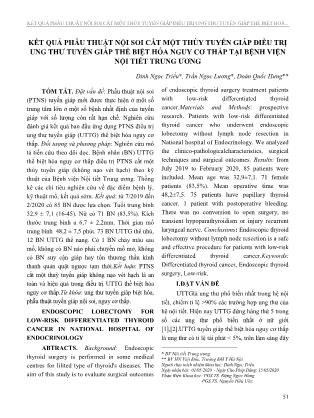 Kết quả phẫu thuật nội soi cắt một thùy tuyến giáp điều trị ung thư tuyến giáp thể biệt hóa nguy cơ thấp tại Bệnh viện Nội tiết Trung ương