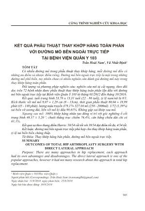 Kết quả phẫu thuật thay khớp háng toàn phần với đường mổ bên ngoài trực tiếp tại Bệnh viện Quân Y 103