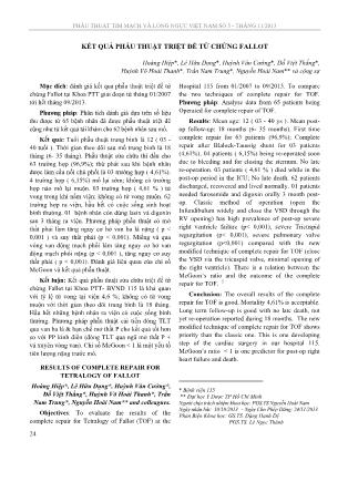 Kết quả phẫu thuật triệt để tứ chứng Fallot