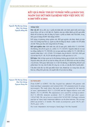 Kết quả phẫu thuật vi phẫu nối lại bàn tay, ngón tay đứt rời tại Bệnh viện Việt Đức từ 8/2007 đến 4/2016