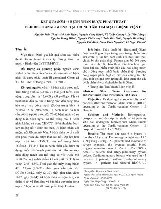 Kết quả sớm 46 bệnh nhân được phảu thuật bi-directional glenn tại trung tâm tim mạch - Bệnh viện E