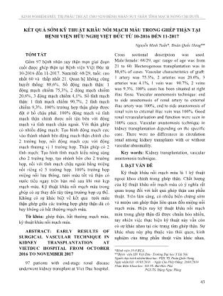 Kết quả sớm kỹ thuật khâu nối mạch máu trong ghép thận tại Bệnh viện Hữu nghị Việt Đức từ 10-2016 đến 11-2017