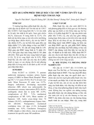 Kết quả sớm phẫu thuật bắc cầu chủ vành cấp cứu tại Bệnh viện Tim Hà Nội