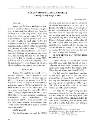 Kết quả sớm phẫu thuật Bentall tại Bệnh viện Bạch Mai