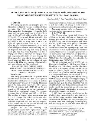 Kết quả sớm phẫu thuật thay van tim ở bệnh nhân có bệnh van tim nặng tại Bệnh viện Hữu nghị Việt Đức giai đoạn 2014-2016