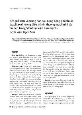 Kết quả sớm và trung hạn sau nong bóng phủ thuốc (paclitaxel) trong điều trị tổn thương mạch nhỏ và tái hẹp trong stent tại Viện Tim mạch - Bệnh viện Bạch Mai