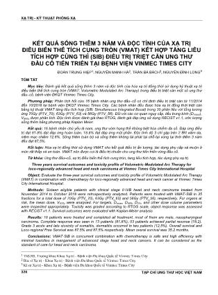 Kết quả sống thêm 3 năm và độc tính của xạ trị điều biến thể tích cung tròn (VMAT) kết hợp tăng liều tích hợp cùng thì (sib) điều trị triệt căn ung thư đầu cổ tiến triển tại Bệnh viện Vinmec Times City