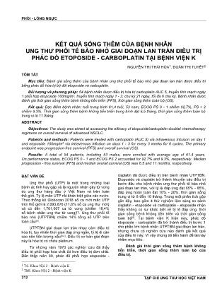 Kết quả sống thêm của bệnh nhân ung thư phổi tế bào nhỏ giai đoạn lan tràn điều trị phác đồ Etoposide - Carboplatin tại Bệnh Viện K