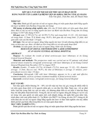 Kết quả tán sỏi nội soi sỏi niệu quản đoạn dưới bằng nguồn tán laser tại Bệnh viện Đa khoa Trung tâm An Giang