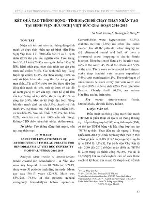 Kết quả tạo thông động - tĩnh mạch để chạy thận nhân tạo tại Bệnh viện Hữu Nghị Việt Đức giai đoạn 2016-2019