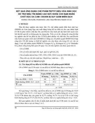 Kết quả ứng dụng chế phẩm peptit điều hòa sinh học hỗ trợ điều trị nâng cao sức khỏe cho nạn nhân chất độc da cam/dioxin bị suy giảm miễn dịch