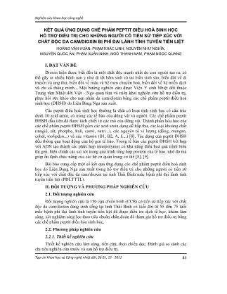 Kết quả ứng dụng chế phẩm peptit điều hoà sinh học hỗ trợ điều trị cho những người có tiền sử tiếp xúc với chất độc da cam/dioxin bị phì đại lành tính tuyến tiền liệt