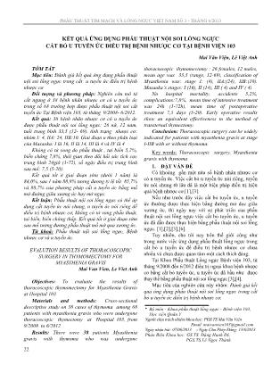 Kết quả ứng dụng phẫu thuật nội soi lồng ngực cắt bỏ u tuyến ức điều trị bệnh nhược cơ tại Bệnh viện 103