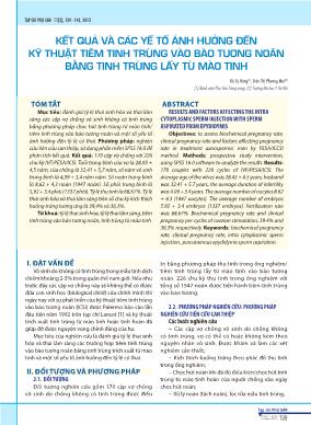 Kết quả và các yế tố ảnh hưởng đến kỹ thuật tiêm tinh trùng vào bào tương noãn bằng tinh trùng lấy từ mào tinh