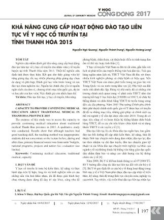 Khả năng cung cấp hoạt động đào tạo liên tục về y học cổ truyền tại tỉnh Thanh Hóa 2015