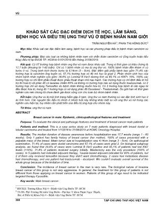 Khảo sát các đặc điểm dịch tễ học, lâm sàng, bệnh học và điều trị ung thư vú ở bệnh nhân nam giới