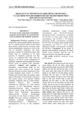 Khảo sát các thành tố của hội chứng chuyển hóa và xác định nồng độ ferritin huyết thanh ở bệnh nhân hội chứng chuyển hóa