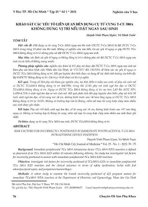 Khảo sát các yếu tố liên quan đến dụng cụ tử cung T-CU 380A không đúng vị trí nếu đặt ngay sau sinh