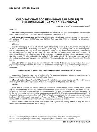 Khảo sát chăm sóc bệnh nhân sau điều trị 32P của bệnh nhân ung thư di căn xương