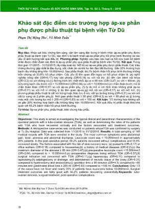 Khảo sát đặc điểm các trường hợp áp-Xe phần phụ được phẫu thuật tại bệnh viện Từ Dũ