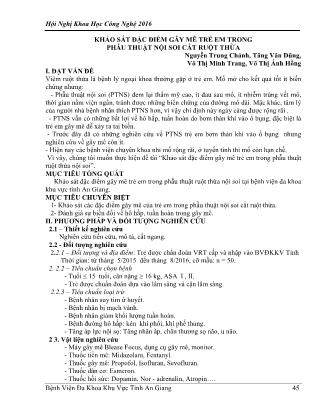 Khảo sát đặc điểm gây mê trẻ em trong phẫu thuật nội soi cắt ruột thừa