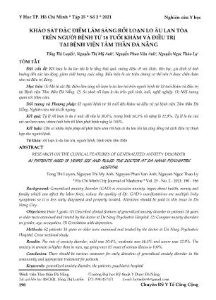 Khảo sát đặc điểm lâm sàng rối loạn lo âu lan tỏa trên người bệnh từ 18 tuổi khám và điều trị tại Bệnh viện Tâm thần Đà Nẵng