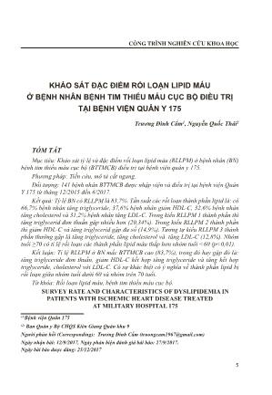 Khảo sát đặc điểm rối loạn lipid máu ở bệnh nhân bệnh tim thiếu máu cục bộ điều trị tại Bệnh viện Quân Y 175