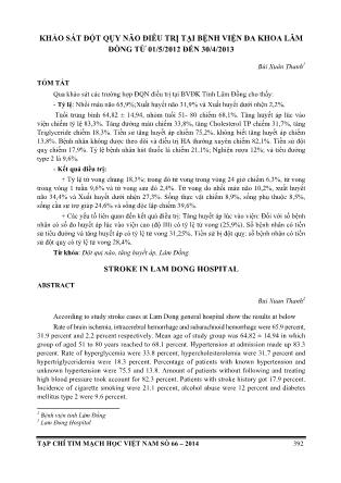 Khảo sát đột qụy não điều trị tại Bệnh viện Đa khoa Lâm Đồng từ 01/5/2012 đến 30/4/2013