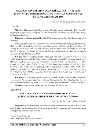 Khảo sát giá trị chẩn đoán phì đại thất trái trên điện tâm đồ ở bệnh nhân tăng huyết áp nguyên phát so sánh với siêu âm tim