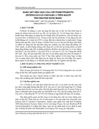 Khảo sát hiệu quả của chế phẩm probiotic enterococcus faecium L3 trên người tình nguyện khỏe mạnh