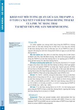 Khảo sát mối tương quan giữa giá trị PAPP-A ở tam cá nguyệt I với đái tháo đường thai kì của phụ nữ mang thai tại Bệnh viện Phụ Sản Nhi Bình Dương