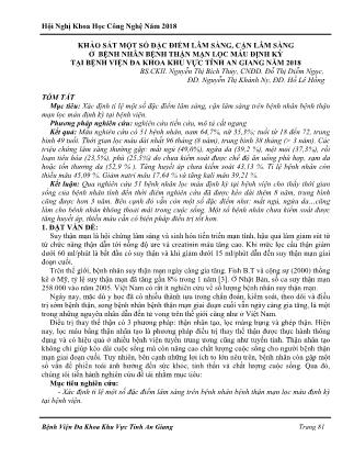 Khảo sát một số đặc điểm lâm sàng, cận lâm sàng ở bệnh nhân bệnh thận mạn lọc máu định kỳ tại Bệnh viện Đa khoa khu vực tỉnh An Giang năm 2018