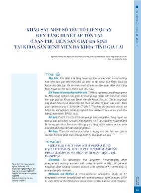 Khảo sát một số yếu tố liên quan đến tăng huyết áp tồn tại ở sản phụ tiền sản giật đã sinh tại khoa sản Bệnh viện Đa khoa tỉnh Gia Lai