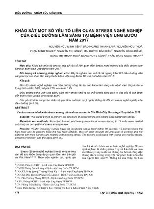 Khảo sát một số yếu tố liên quan stress nghề nghiệp của điều dưỡng lâm sàng tại Bệnh viện Ung Bướu năm 2017