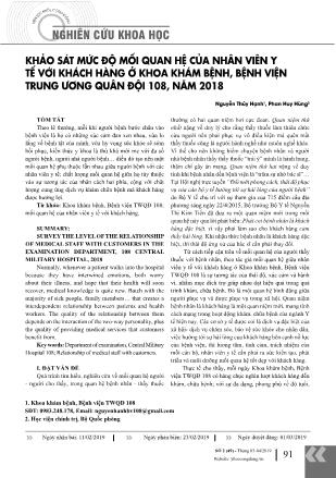 Khảo sát mức độ mối quan hệ của nhân viên y tế với khách hàng ở khoa khám bệnh, Bệnh viện Trung ương Quân đội 108, năm 2018