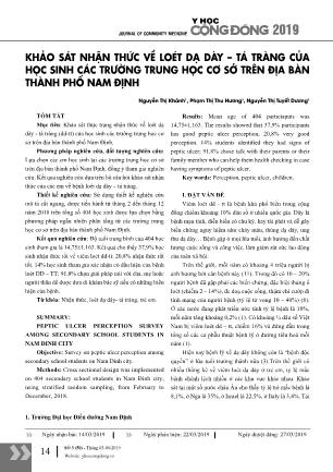 Khảo sát nhận thức về loét dạ dày - tá tràng của học sinh các trường trung học cơ sở trên địa bàn thành phố Nam Định